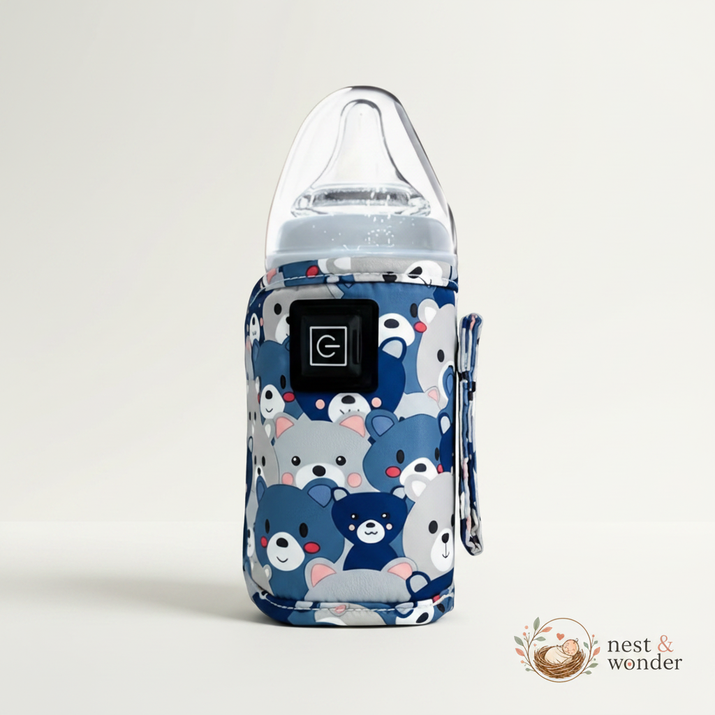 Navy Bottle Warmer with Nest & Wonder Logo